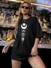 Women's Clothing Women's Casual Black T-Shirt Round Neck Short Sleeve Star And Moon Print Loose Fit Simple Sports Top Style_ecoleips.com