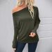Women's Clothing Autumn New Casual Versatile Oblique Collar Off Shoulder Thin Long Sleeved Pullover T Shirt For Women_ecoleips.com