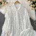 Elegant French-Inspired Embroidered Blouse With High-Waisted Wide-Leg Pants Set – Flowy Long Sleeve Shirt & Slimming Trousers For Women_ecoleips.com