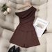 Women's Clothing Elegant Off-Shoulder Pleated Shorts Suit For Women American Style Spring Summer_ecoleips.com