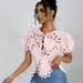 Women's Breathable Floral Lace Knit Blouse Stand Collar Hollow-Out Design Flared Sleeves Chic Office Date Night Wear_ecoleips.com