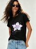 Women Y2K Liquid Metal Flower Graphic T-Shirt Holographic Purple Floral Print Crew Neck Short Sleeve White Casual Tee_ecoleips.com