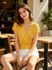 Skin-Friendly Loose Breathable V Neck Knit Short Sleeve Top_ecoleips.com