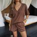 Women's Relaxed Vacation Shorts Set V Neck Short Sleeved Drawstring Top And Bottom Spring Summer Style_ecoleips.com