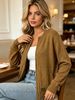 Caramel Brown Zip Up Crew Neck Pit Rib Knit Cardigan, Loose Lightweight Breathable Soft Skin-touch Long Sleeve Pocket Jacket_ecoleips.com