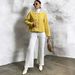 Women Yellow Tweed Double Breasted Cropped Jacket, Round Neck Gold Button Pocket Elegant Little Fragrance Coat_ecoleips.com