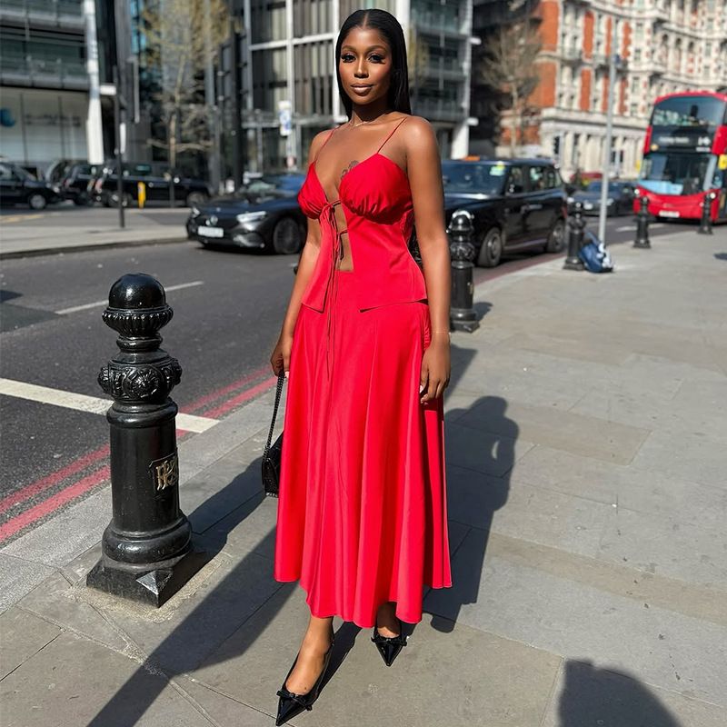 Women's Summer Sleeveless Tie-Front Crop Top With High-Waist Wrap Skirt Set - Sexy Two Piece Outfit_ecoleips.com