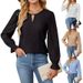 Women's Elegant Jacquette Long Sleeve Round Neck Blouse - Soft Polyester Blend, Loose Fit, Flared Cuff, Versatile For Work & Casual_ecoleips.com