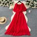 Women's Elegant Drape Dress with Shawl Sleeves And Tie Waist European American Style French Design Pleated Chiffon Long Skirt_ecoleips.com