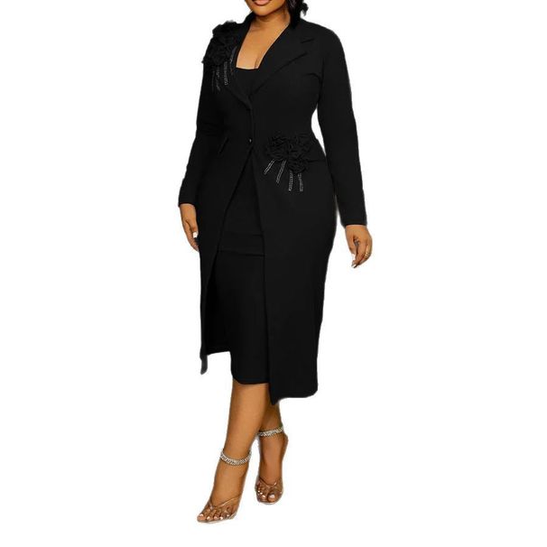 K3398 Slim Fit Suit Jacket for Women with Inner Sling European American Elegant Pearl Diamond Hip Wrapped Elegant Elastic_ecoleips.com
