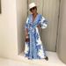 Foreign Trade 2025 European And American Spring/Summer New Elegant V-neck Short-sleeve Printed Slit Maxi Dress_ecoleips.com
