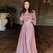 Women's Clothing New Fashion V Neck Pleated Tulle Long Sleeved Swing Dress_ecoleips.com