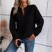 Women's Clothing solid color deep V neck splicing long sleeved women's casual sweatshirt_ecoleips.com
