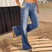 Women's Stretchy Distressed Jeans European American Style Cross Border Whiskers Slightly Flared Casual Denim with Frayed Edges_ecoleips.com