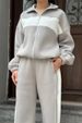 Women's Clothing Casual Street Style Contrast Color Striped Casual Streetwear Set - Color Block Striped High Neck Zip-Up Top & Straight Leg Pants_ecoleips.com
