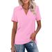 2025 Cross-Border Women's Short-Sleeve V-Neck Polo Shirt Summer Collarless Top Casual Loose T-Shirt_ecoleips.com