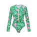 Women’s Clothing Swimsuit New Long Sleeved Zipper Green Printed Surf Suit Female Hot Style_ecoleips.com