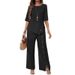 Women's Clothing Trousers Suit Elegant Fashion Casual Button Half Sleeve Shirt Loose Two Piece Suit_ecoleips.com