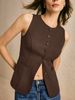 Summer European And American Women's Cross-Border New Commuter Simple Fashion Button Solid Color Casual Top Round Neck_ecoleips.com