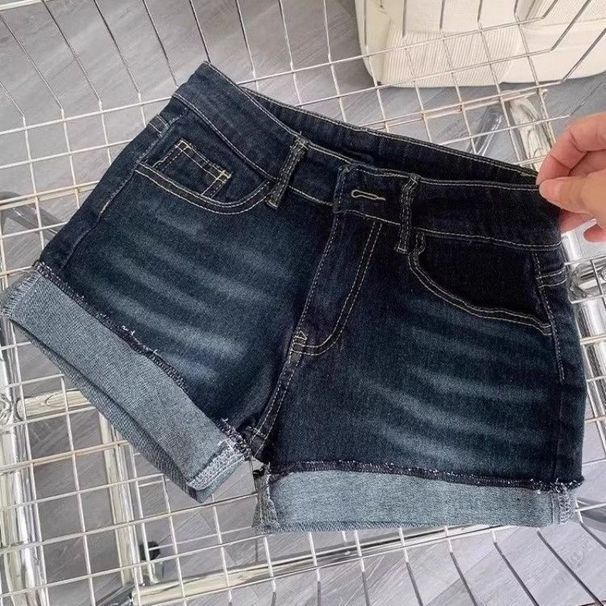 Petite Women's Low Waisted Rolled Up Denim Shorts, 2026 Summer New Style, Hot Girl Style, Stretchy, Tight Fitting, Slimming, Versatile Hot Pants_ecoleips.com