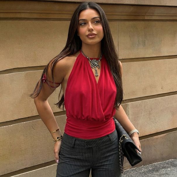 Sexy Deep V Tank For Women 2025 Spring New Fashion Slim-Fit Backless Solid Color Tie-Up Mini Tube Top Wholesale_ecoleips.com