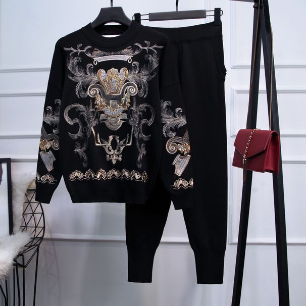 Statement Sequined Knit Set – Oversized Sweater & Pants (S-XXL) | Black | European Streetwear & Glam Comfort_ecoleips.com