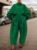 Elegant Long-Sleeve Jumpsuit – Sophisticated One-Piece Romper In Emerald Green (S-XXL)_ecoleips.com