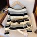 Women's Clothing Women's Korean Style Striped Pullover Knitted Shawl Two Piece Set High Quality Autumn Top Shirt Long Sleeve For Formal & Casual_ecoleips.com