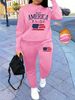 Women's Autumn/Winter Hip Hop Casual Street American Flag Pattern Printed Round Neck Sweatshirt+Sweatpants Set-513_ecoleips.com