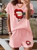 Women’s 2 Piece Outfit Set – Oversized Graphic T-Shirt And Biker Shorts Matching Set, Casual Summer Lounge Tracksuit For Daily Wear-359_ecoleips.com