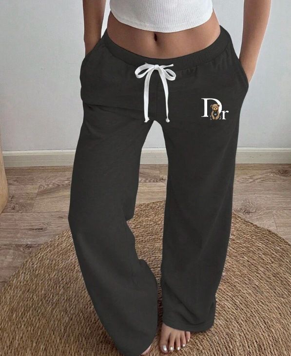 Women's Contrast Ribbed Sports Pants - Mid-Waist Drawstring Casual Wear-1_ecoleips.com