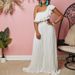 C8518 Women's Fashion Two-Piece Set: Off-Shoulder Backless Ruffle Sexy Top Pleated Wide-Leg Pants, European And American_ecoleips.com