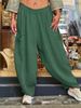 Suitable For All Seasons 2024 New Cotton Linen Solid Color Pocket Loose Versatile Casual Lantern Long Pants Women's Wear_ecoleips.com