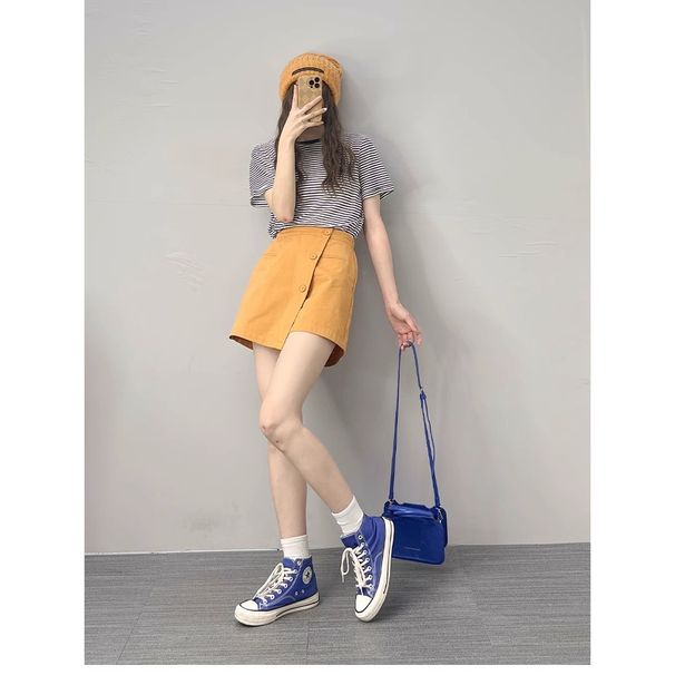Irregular Workwear Half Skirt Pants Summer Thin High Waist Slimming Plus Size Sister Pear Shape Body A-line Shorts_ecoleips.com
