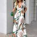 Women's Clothing Slim Waist Jumpsuit V-Neck Short Sleeve Printed Long Pants American Style Polyester Romper_ecoleips.com
