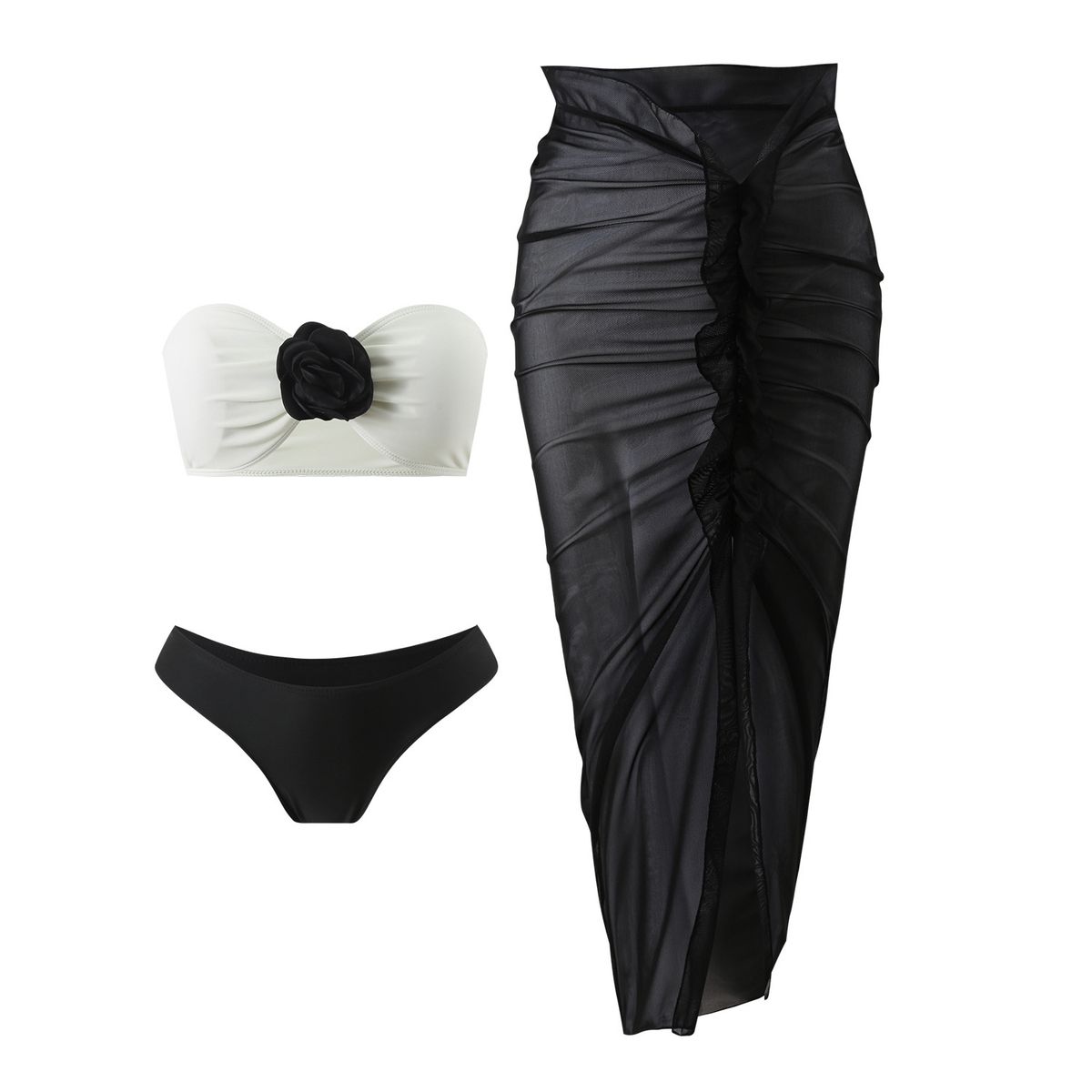 Women's Clothing Color Matching Sexy New Rose Three Piece Mesh Long Skirt Swimsuit Bikini_ecoleips.com