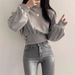 American-style Silver Fox Fleece Thickened Short Waist-cinching Hem Sweatshirt For Women, Autumn And Winter_ecoleips.com