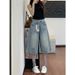 Light Colored Rhinestone Denim Capri Pants plus Size Loose Fit Slimming Wide Leg Pear Shaped Figure New Summer Style_ecoleips.com