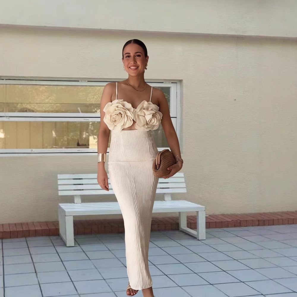 Women's Clothing High Grade Corsage Design Thin Suspender Dress Winter New Sexy Backless Solid Color Waist Hip Skirt_ecoleips.com