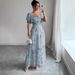 Summer Ruffled Sleeve Print Slim Fit Elegant Dress Women's Clothing European American Style Cross Border Trade New Arrival 2025_ecoleips.com