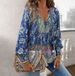 Women's Bohemian Resort Style Blouse V Neck Tie Waist Long Sleeve Printed Shirt European American Foreign Trade Fashion_ecoleips.com