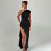 Women's Fashionable Off-Shoulder Gathered Elastic Slit Sleeveless Dress Summer 2025 Sexy Wholesale New_ecoleips.com