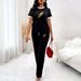 Women's Clothing Summer Trendy Feather Print Two Piece Set Round Neck Short Sleeved Top And Casual Pants Women's Clothing_ecoleips.com