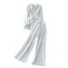 Minimalist Striped Sun Protection Set – Long-Sleeve Shirt With Drawstring Waist & Wide-Leg Pants, Lightweight & Breathable Outfit For Casual Chic_ecoleips.com