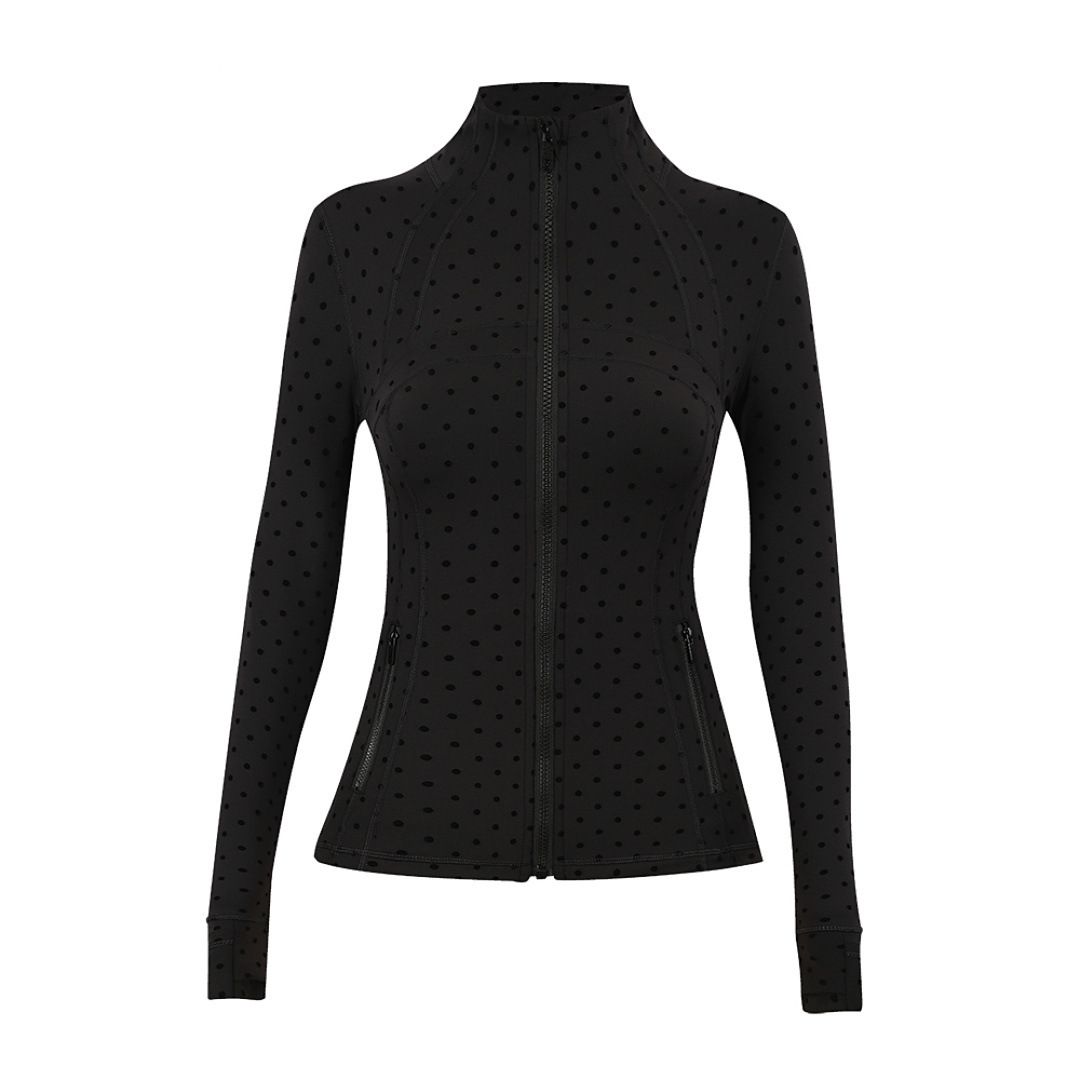 Women's Slim Fit Polka Dot Jacket Waist Defining Running Outdoor Yoga Wear Nude Feel Top In Stock_ecoleips.com