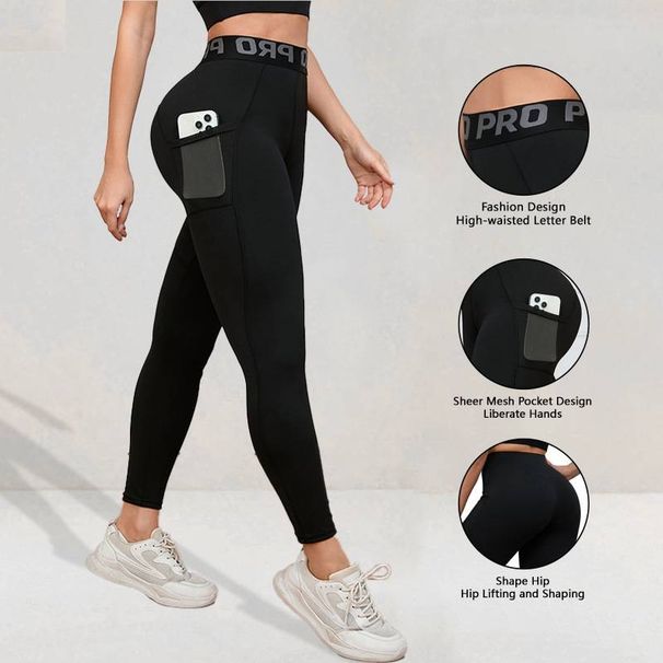 Women's Clothing Fitness Trousers With Pockets Running Training Sports Elastic Perspiration Quick Drying Tights_ecoleips.com