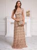 Gilded Goddess Evening Gown – Deep V-Neck Sequin & Fringe Maxi Dress With Sculpted Waist For Black-Tie Galas, Wedding Receptions & Red Carpet Glamour_ecoleips.com
