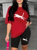 Summer Women's Casual And Fashionable Cheetah Print Loose T-shirt+shorts Two-piece Sportswear Suitable For Daily Wear-80_ecoleips.com
