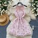 Korean Style Women's Elegant Evening Dress Sleeveless Halter Neck A-Line Silhouette Heavy Sequins Floral Details Spring/Autumn Summer_ecoleips.com
