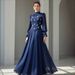 Women's Elegant Rhinestone-Embellished Maxi Dress – Flowy, 3/4 Sleeve, Round Neck (XS-3XL, Red & White)_ecoleips.com